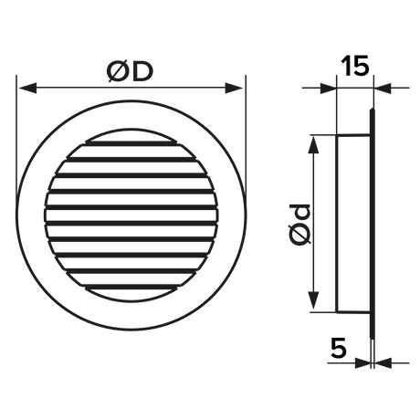 Grila ventilatie rotunda Ø250mm, exterior Ø275mm, Aluminiu