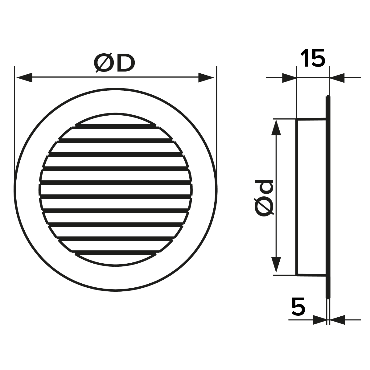Grila ventilatie rotunda Ø160mm exterior Ø185mm, Aluminiu