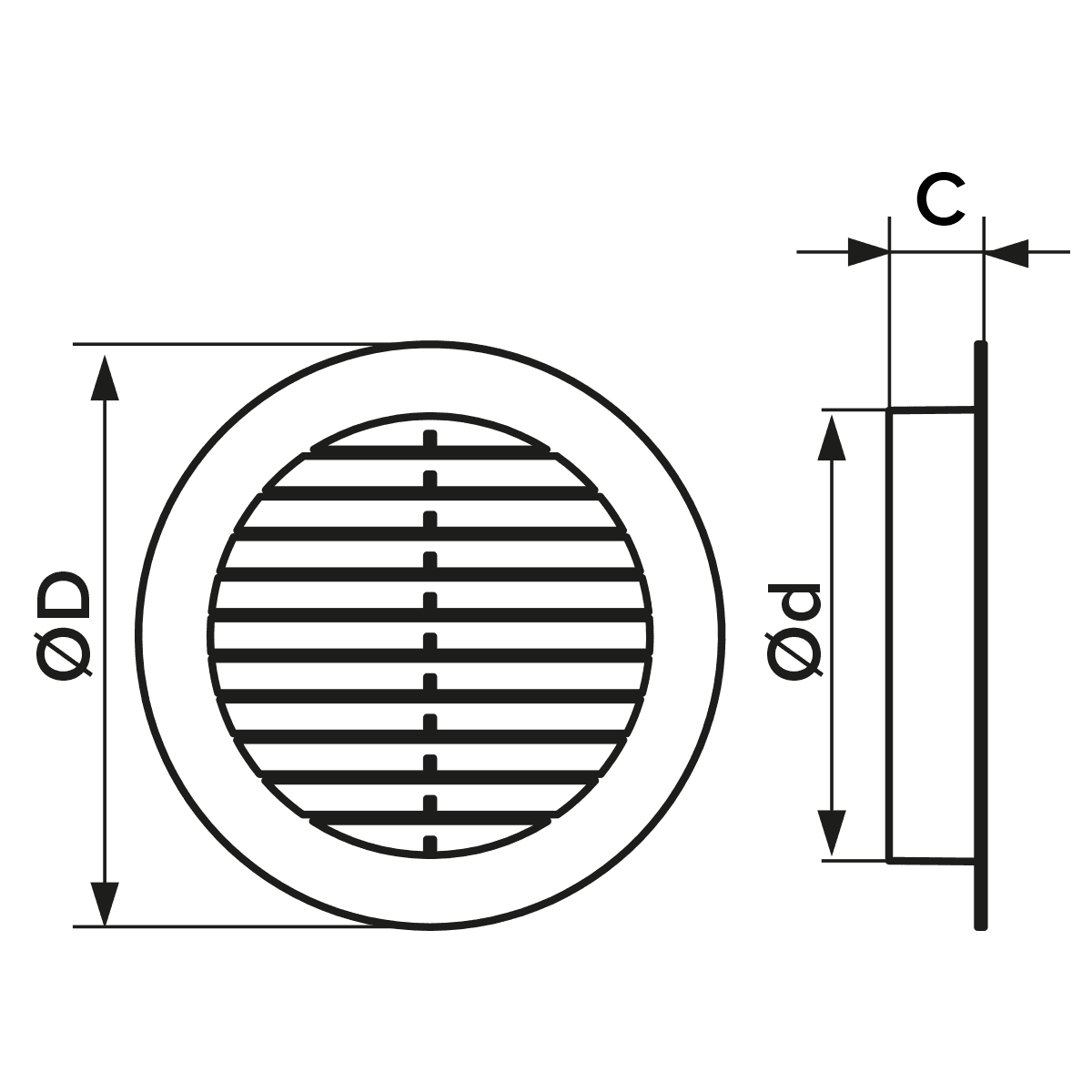 Grila ventilatie rotunda Ø100mm, exterior Ø130mm, ASA plastic GRI