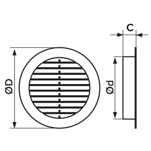 Grila ventilatie rotunda Ø100mm, exterior Ø130mm, ASA plastic GRI
