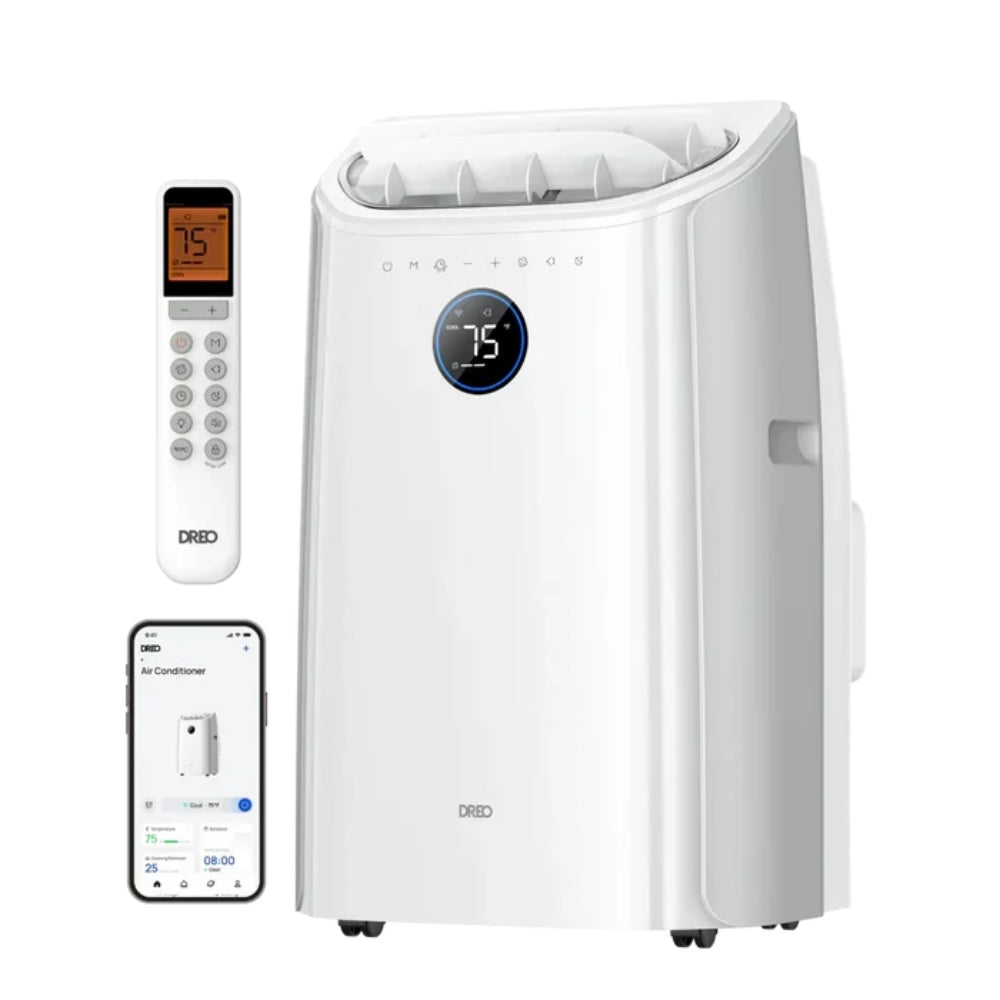 Aer Condiționat Portabil Smart Dreo DR-HAC005S, 12000 BTU, Telecomandă, 3 Moduri Funcționare (Răcire/Ventilator/Dezumidificare), Timer 24H, Control WiFi, Display LED, Kit Fereastră Inclus, Alb