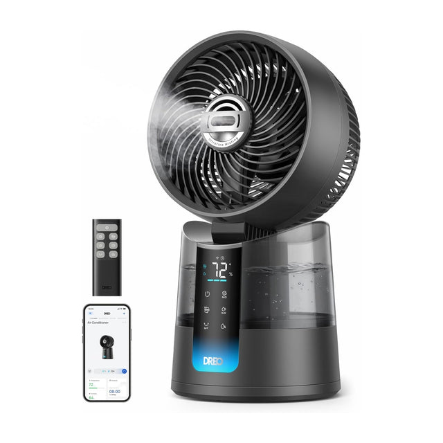 Ventilator Inteligent cu Pulverizare Dreo DR-HEC006S, Oscilație Omni-Direcțională 150° + 30°, Distribuie Aer Rece, Rezervor de 1,3 L, 6 Viteze, 2 Moduri Funcționare, Control prin telecomandă și aplicație, Gri