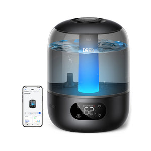 Resigilat! Umidificator aer Dreo 119S Smart, Rezervor 3L, 250 ml/h, Acoperire 56m², Autonomie pana la 30h, Senzor umiditate, Lumină Ambientală în 5 culori RGB, Aromaterapie, Temporizator 12h, Negru