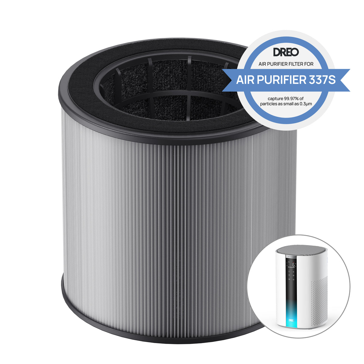 Resigilat! Filtru purificator de aer Dreo DR-HPA038 pentru purificator DR-HAP007S, 3-în-1, Pre filtru FiberCatch, True HEPA, Carbon activ, Alb