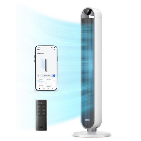 Ventilator Turn Smart DREO Pilot Max S DR-HTF004S, 12 viteze, 4 functii,108cm, HyperSilent 25dB, oscilatie 120°, telecomanda, alb