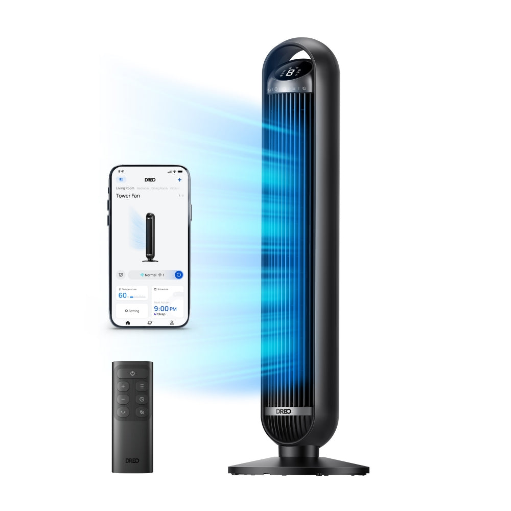 Resigilat! Ventilator Turn Smart Dreo DR-HTF013S, Telecomandă, 8 Viteze, 4 Moduri Funcționare, Oscilație Automată 90°, Timer 8H, Control WiFi, Motor DC Silențios, Negru (Copy)