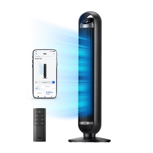 Ventilator Turn Smart Dreo DR-HTF013S, Telecomandă, 8 Viteze, 4 Moduri Funcționare, Oscilație Automată 90°, Timer 8H, Control WiFi, Motor DC Silențios, Negru