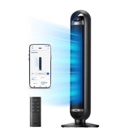 Ventilator Turn Smart Dreo DR-HTF013S, Telecomandă, 8 Viteze, 4 Moduri Funcționare, Oscilație Automată 90°, Timer 8H, Control WiFi, Motor DC Silențios, Negru