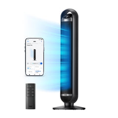 Ventilator Turn Smart Dreo DR-HTF013S, Telecomandă, 8 Viteze, 4 Moduri Funcționare, Oscilație Automată 90°, Timer 8H, Control WiFi, Motor DC Silențios, Negru