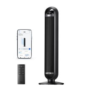 Ventilator Turn Smart Dreo DR-HTF013S, Telecomandă, 8 Viteze, 4 Moduri Funcționare, Oscilație Automată 90°, Timer 8H, Control WiFi, Motor DC Silențios, Negru