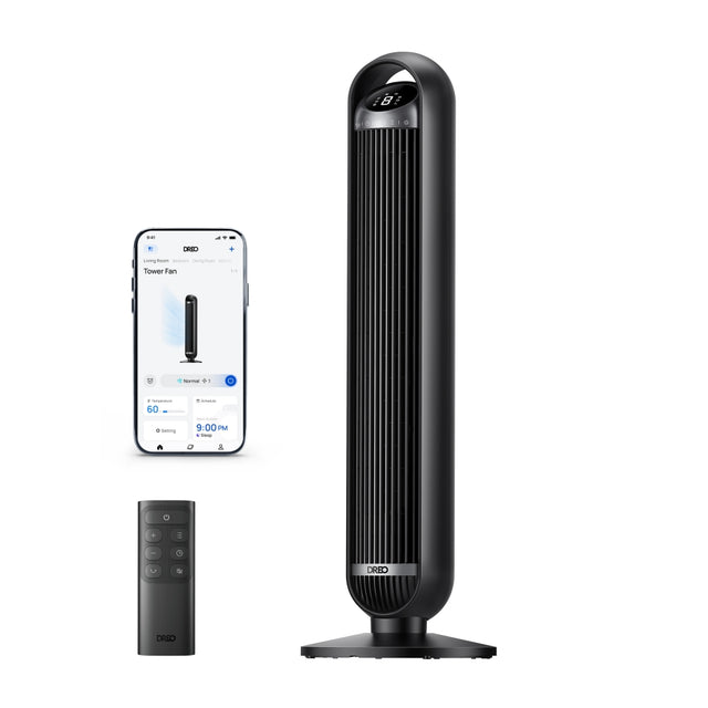 Ventilator Turn Smart Dreo DR-HTF013S, Telecomandă, 8 Viteze, 4 Moduri Funcționare, Oscilație Automată 90°, Timer 8H, Control WiFi, Motor DC Silențios, Negru