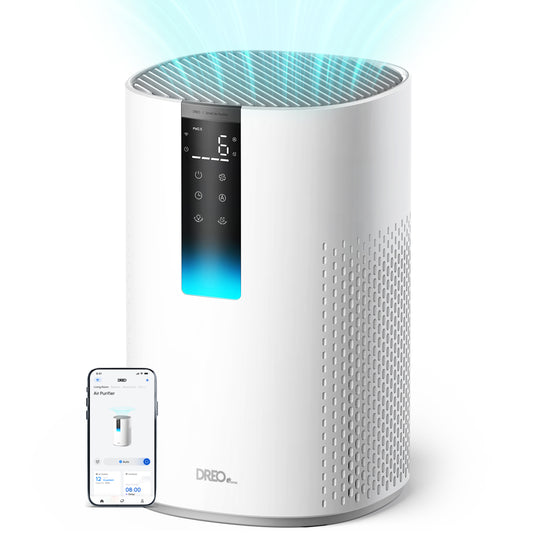 Purificator aer Dreo Macro 505S Smart, WI-FI, CADR 202 m³/h, Filtru 3 in 1 H13 True HEPA, Senzor calitate aer, Mod Auto, Mod de noapte, Lumină ambientală, 4 trepte de viteza, Timer, Până la 17 m2, Alb