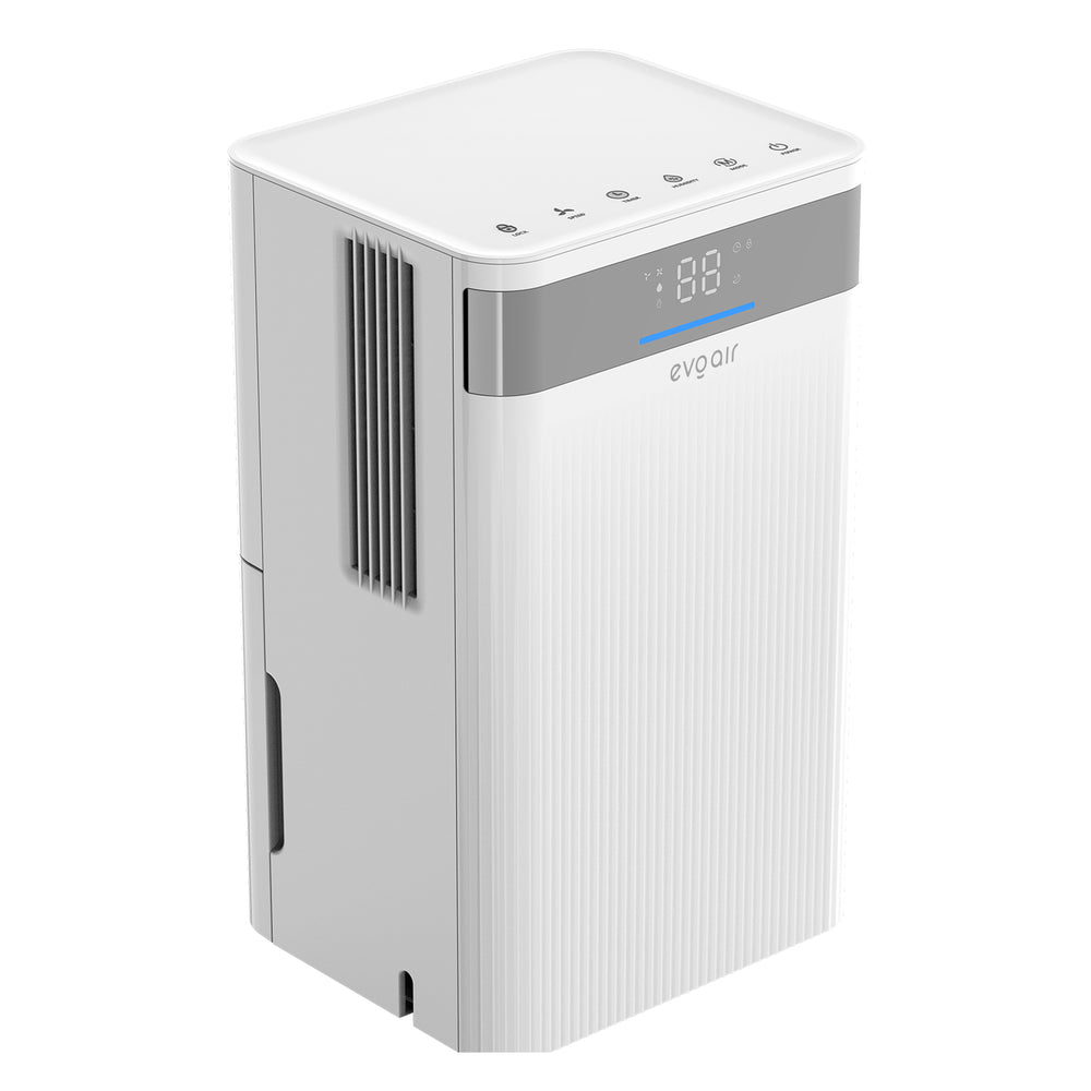 Dezumidificator Evoair ComfoDry12, 12l/24h, Silentios, Senzor de Umiditate, Uscare Rufe, Mod Noapte, Lumină Ambientală, Drenaj Continuu, Alb