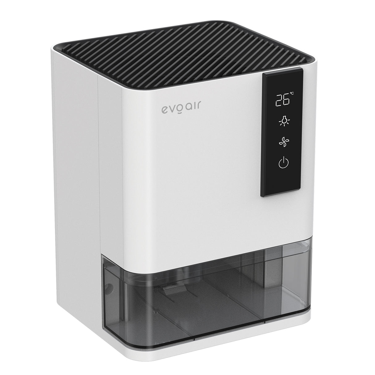 Dezumidificator Evoair HIDRY, 700ml/24h, Senzor de Umiditate/Temperatura, Lumina ambientala in 7 culori, Rezervor 1l, 2 viteze, Functie Auto Dezghetare, Alb