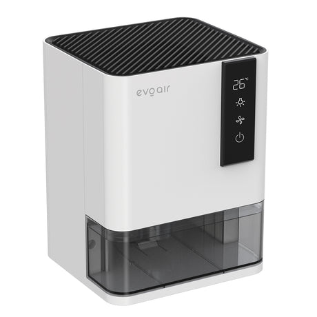 Dezumidificator Evoair HIDRY, 700ml/24h, Senzor de Umiditate/Temperatura, Lumina ambientala in 7 culori, Rezervor 1l, 2 viteze, Functie Auto Dezghetare, Alb