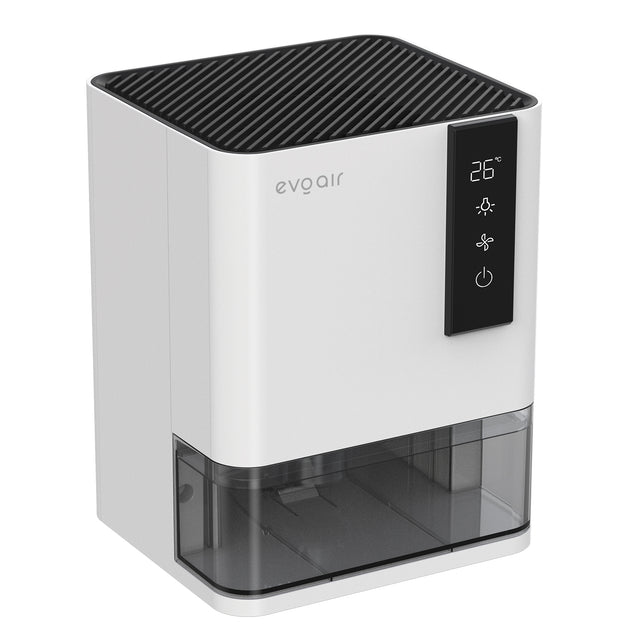 Dezumidificator Evoair HIDRY, 700ml/24h, Senzor de Umiditate/Temperatura, Lumina ambientala in 7 culori, Rezervor 1l, 2 viteze, Functie Auto Dezghetare, Alb