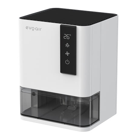 Resigilat! Dezumidificator Evoair HIDRY, 700ml/24h, Senzor de Umiditate/Temperatura, Lumina ambientala in 7 culori, Rezervor 1l, 2 viteze, Functie Auto Dezghetare, Alb