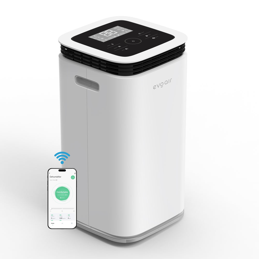 Resigilat! Dezumidificator Evoair, FlexiDry 12 Smart, 12l/24h, Senzor de Umiditate, Functie Ionizare, Uscare Rufe, Rezervor 2.2l, Alb