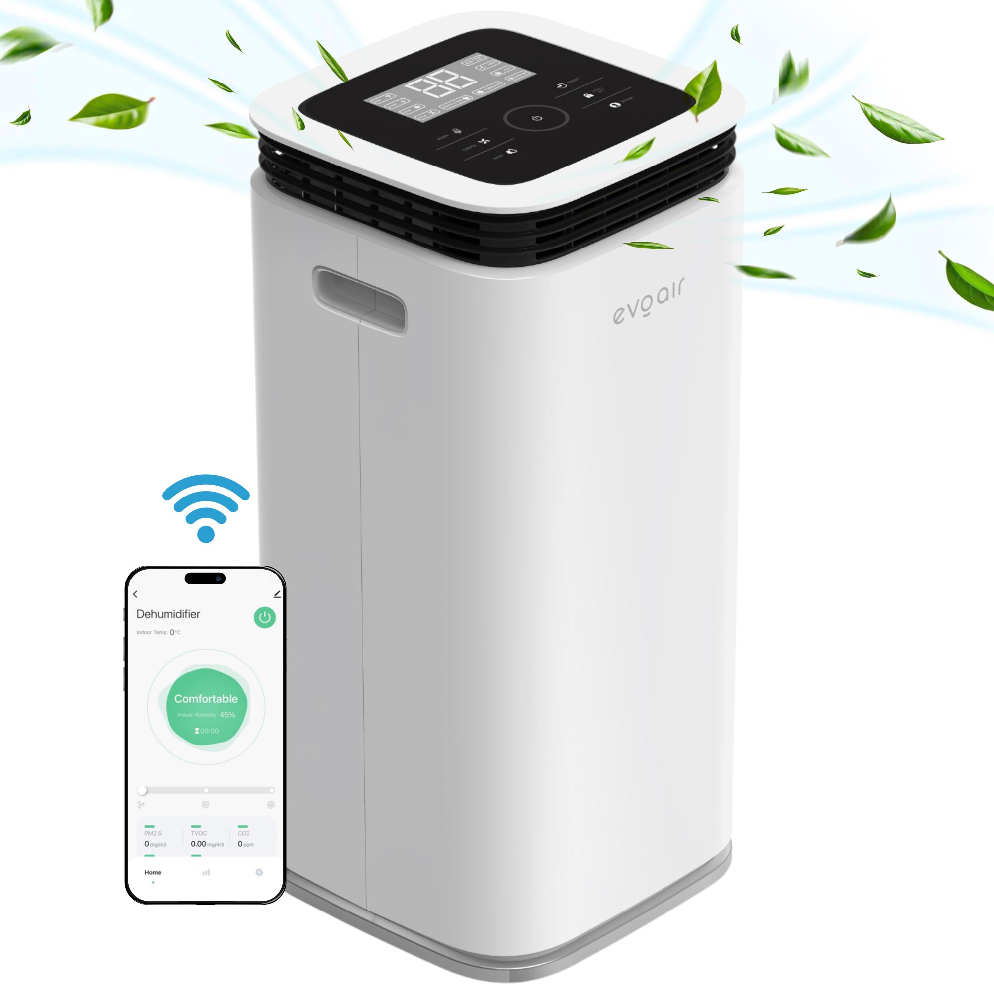 Dezumidificator evoair, FlexyDry 22 Smart, 22l/24h Senzor de Umiditate, Functie Ionizare, Uscare Rufe, Rezervor 4.5l, Alb