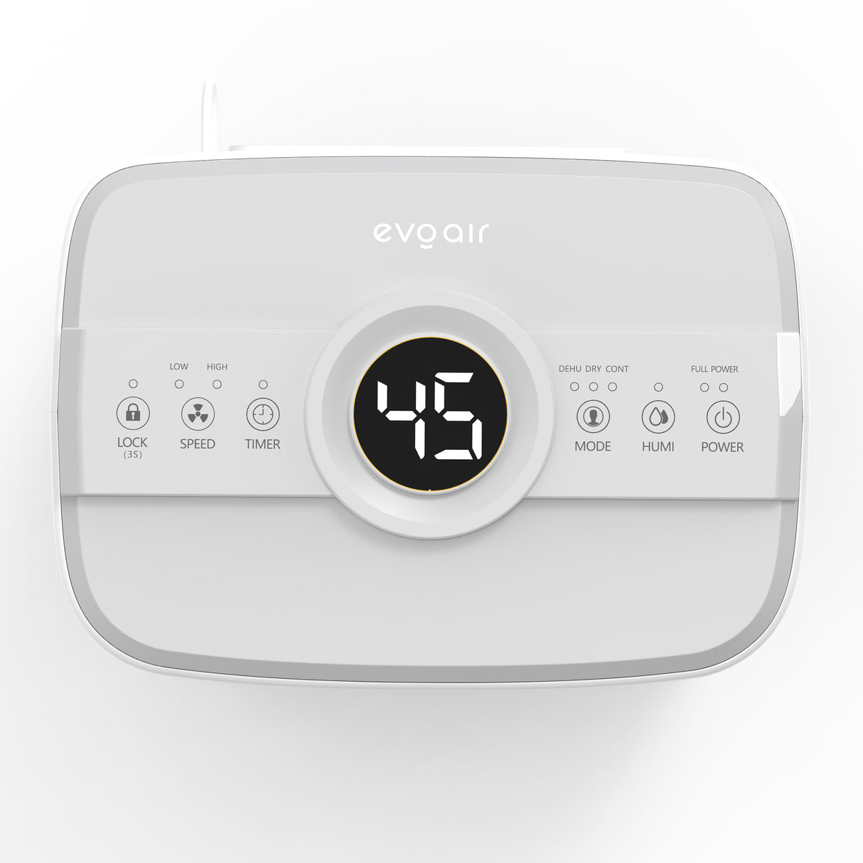 Dezumidificator Evoair Dryora 10, 10l/24h, Senzor de Umiditate, Dezumidifcare Continua, Uscare Rufe, Lumina Ambientala, Rezervor 1.6l, Alb