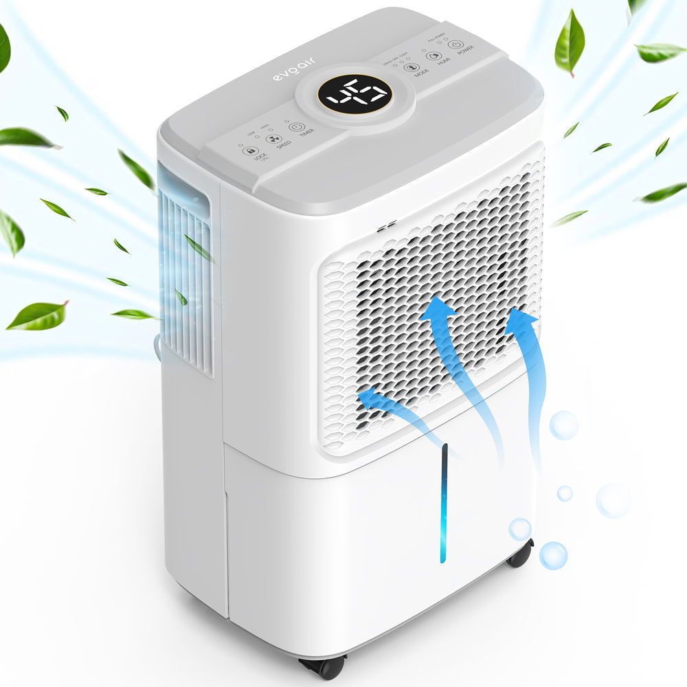 Dezumidificator Evoair Dryora 10, 10l/24h, Senzor de Umiditate, Dezumidifcare Continua, Uscare Rufe, Lumina Ambientala, Rezervor 1.6l, Alb