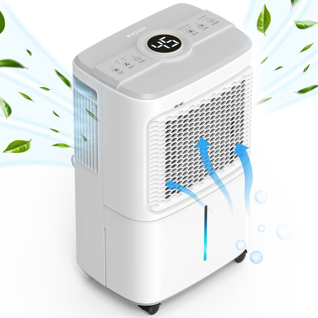 Dezumidificator Evoair Dryora 12, 12l/24h, Senzor de Umiditate, Dezumidifcare Continua, Uscare Rufe, Lumina Ambientala, Rezervor 1.6l, Alb