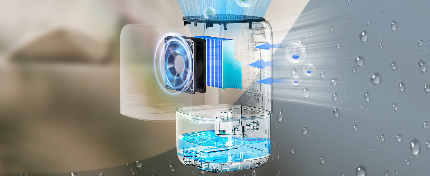 Dezumidificator aer Evoair HUMIX300, 300ml/24h, Silentios, Lumina Ambientală în 7 culori, Rezervor 1l, Alb