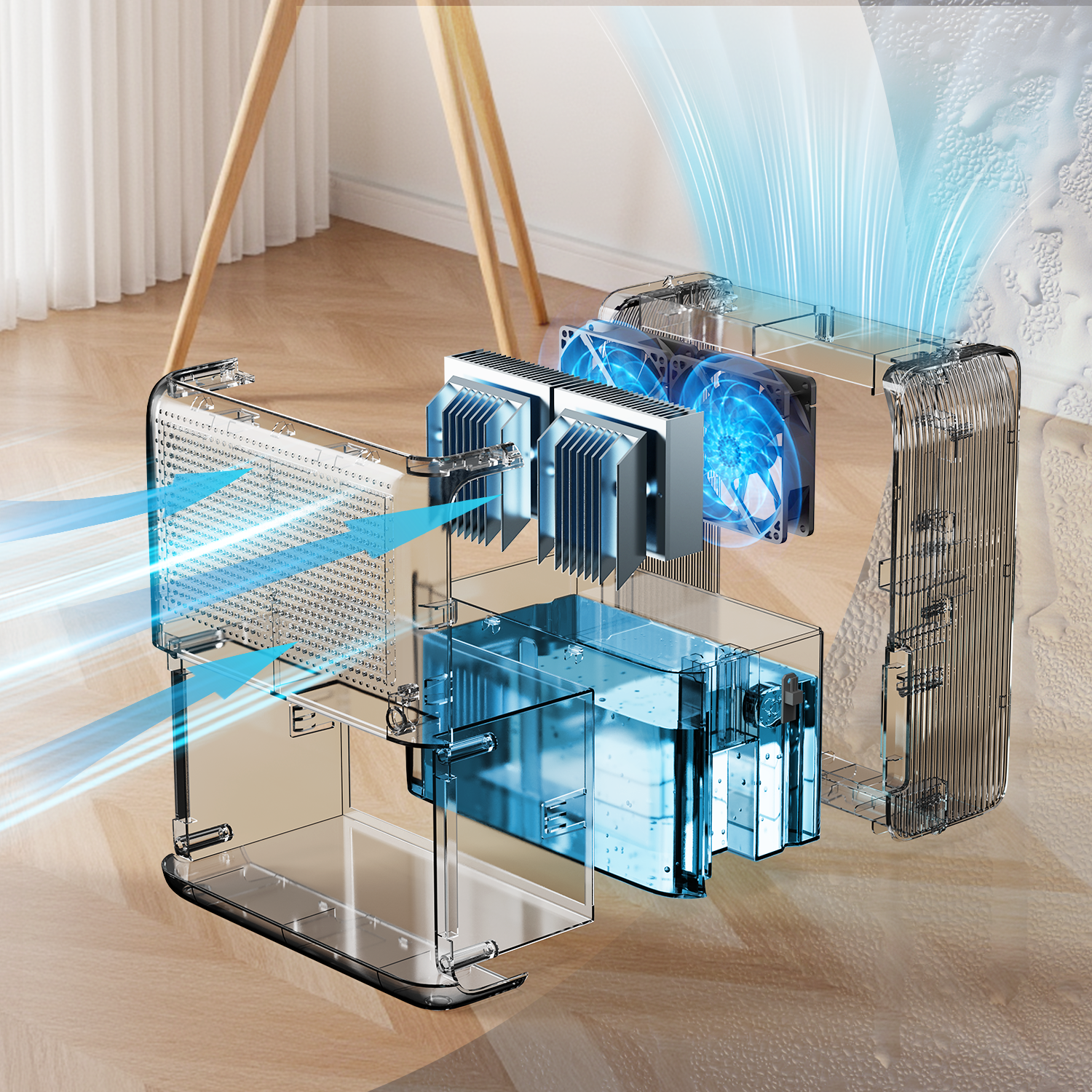 Dezumidificator aer Evoair HUMIXDUO, 500ml/24h, 3 Moduri funcționare, Silențios, Lumină Ambientală, Rezerva cu Silicagel, Timer 48h, Rezervor 2.5l, Alb