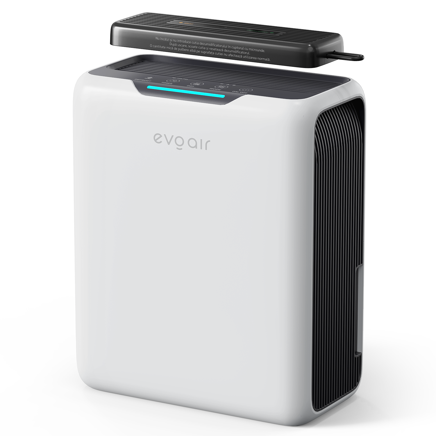 Dezumidificator aer Evoair HUMIXDUO, 500ml/24h, 3 Moduri funcționare, Silențios, Lumină Ambientală, Rezerva cu Silicagel, Timer 48h, Rezervor 2.5l, Alb