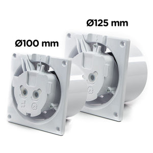 Ventilator baie dRim HS BB, Ø125, Super Silent, Senzor de umiditate si Timer, Debit 140 m3/h, Garantie 2 ani, Alb, Plexiglas