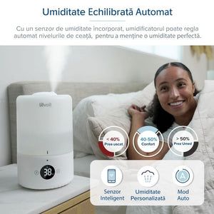 Umidificator de Aer LEVOIT Dual 200S, SMART, WI-FI Ultrasonic, Rezervor 3l, Silentios, Aromaterapie, Functie AUTO, Autonomie 25 Ore