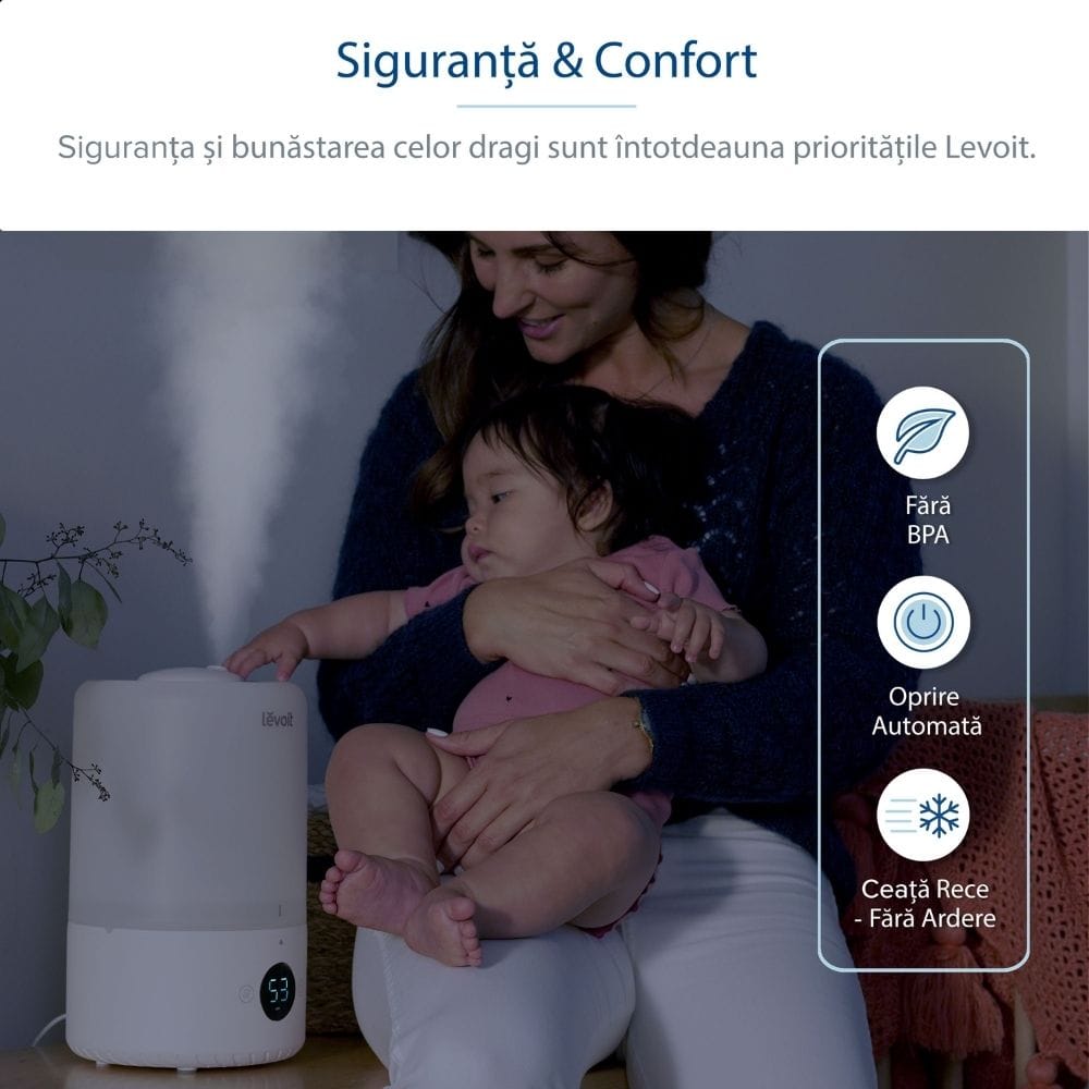 Umidificator de Aer LEVOIT Dual 200S, SMART, WI-FI Ultrasonic, Rezervor 3l, Silentios, Aromaterapie, Functie AUTO, Autonomie 25 Ore