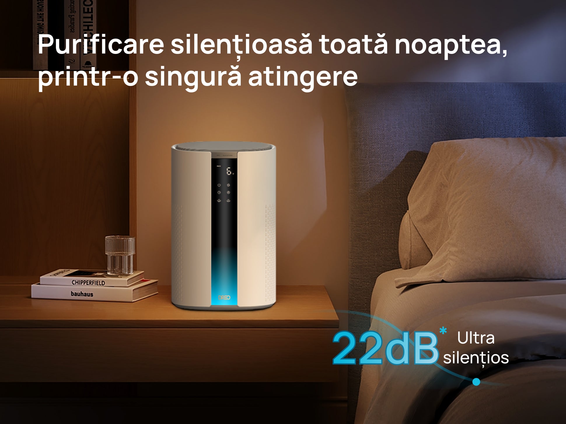 Resigilat! Purificator aer Dreo 337S Smart, Wifi, 243 m³/h, Filtru 3 in 1 H 13 True HEPA, Senzor calitate aer, 4 trepte de viteză, Mod Turbo, Mod Auto, Mod de noapte, Lumină ambientală, Până la 99 m³, Alb