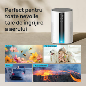 Resigilat! Purificator aer Dreo 337S Smart, Wifi, 243 m³/h, Filtru 3 in 1 H 13 True HEPA, Senzor calitate aer, 4 trepte de viteză, Mod Turbo, Mod Auto, Mod de noapte, Lumină ambientală, Până la 99 m³, Alb
