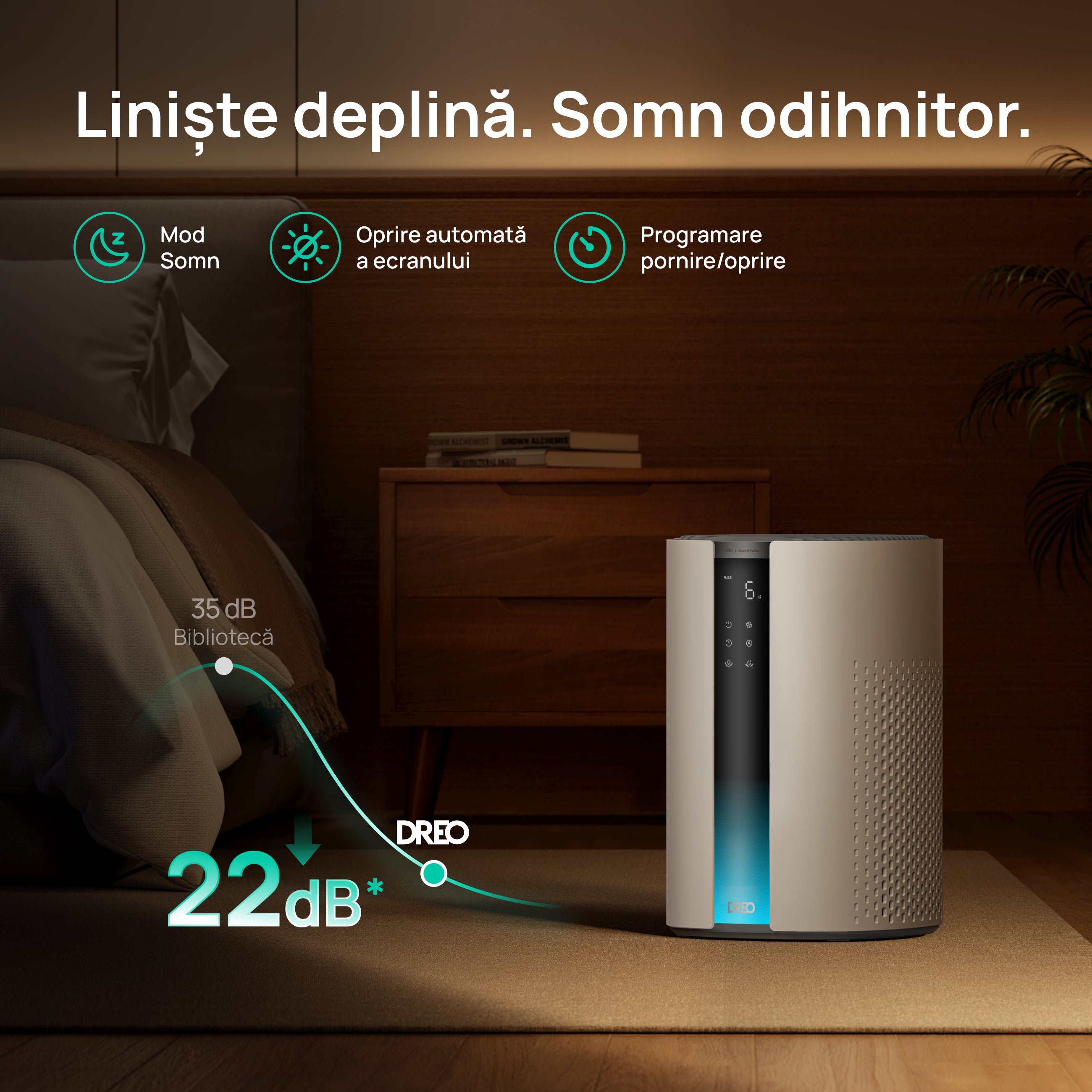 Resigilat! Purificator aer Dreo 337S Smart, Wifi, 243 m³/h, Filtru 3 in 1 H 13 True HEPA, Senzor calitate aer, 4 trepte de viteză, Mod Turbo, Mod Auto, Mod de noapte, Lumină ambientală, Până la 99 m³, Alb
