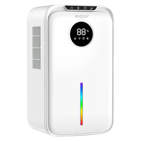 Resigilat! Dezumidificator Evoair, Aquaquid, 1L/24h, Display Digital, Lumină Ambientală RGB, Silențios, Rezervor 2.5l, Alb