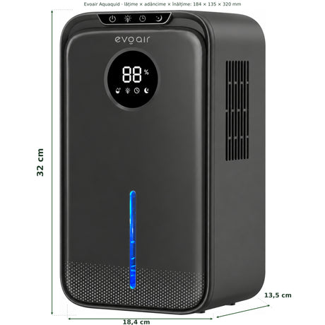 Resigilat! Dezumidificator Evoair, Aquaquid, 1L/24h, Display Digital, Lumină Ambientală RGB, Silențios, Rezervor 2.5l, Negru