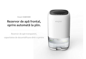 Dezumidificator aer Evoair HUMIX300, 300ml/24h, Silentios, Lumina Ambientală în 7 culori, Rezervor 1l, Alb