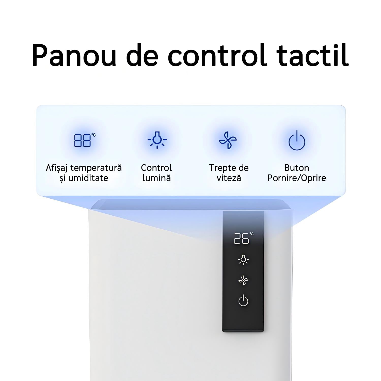 Resigilat! Dezumidificator Evoair HIDRY, 700ml/24h, Senzor de Umiditate/Temperatura, Lumina ambientala in 7 culori, Rezervor 1l, 2 viteze, Functie Auto Dezghetare, Alb