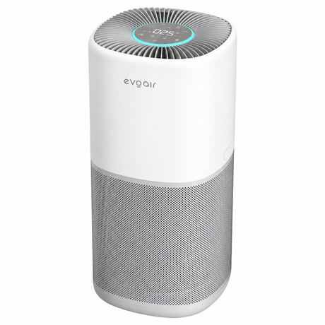 Purificator aer Evoair Aero400, Smart, Wifi, 400 m³/h, Filtru 3in1 True HEPA, Carbon Activ, Pre-filtru, Mod Auto, Mod de noapte, 3 trepte de viteza, Timer, Până la 85 m2, Alb&Gri