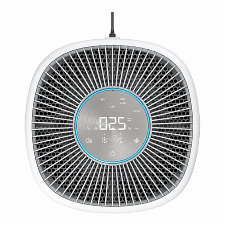 Purificator aer Evoair Aero400, Smart, Wifi, 400 m³/h, Filtru 3in1 True HEPA, Carbon Activ, Pre-filtru, Mod Auto, Mod de noapte, 3 trepte de viteza, Timer, Până la 85 m2, Alb&Gri