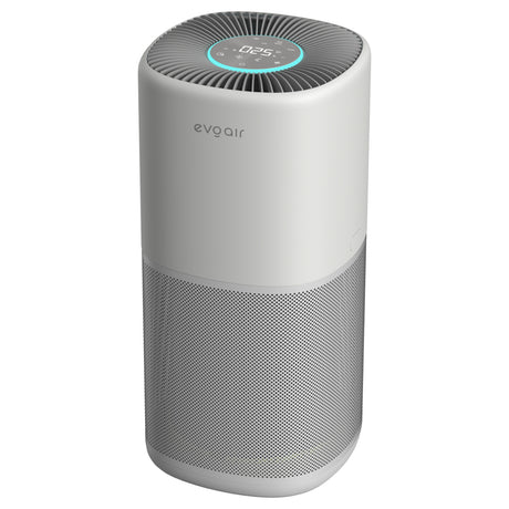 Purificator aer Evoair Aero400, Smart, Wifi, 400 m³/h, Filtru 3in1 True HEPA, Carbon Activ, Pre-filtru, Mod Auto, Mod de noapte, 3 trepte de vitezaTimer, Pana la 85 m2, Alb&Gri
