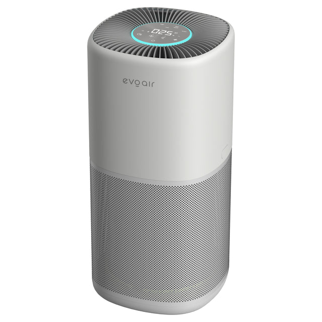 Purificator aer Evoair Aero400, Smart, Wifi, 400 m³/h, Filtru 3in1 True HEPA, Carbon Activ, Pre-filtru, Mod Auto, Mod de noapte, 3 trepte de vitezaTimer, Pana la 85 m2, Alb&Gri