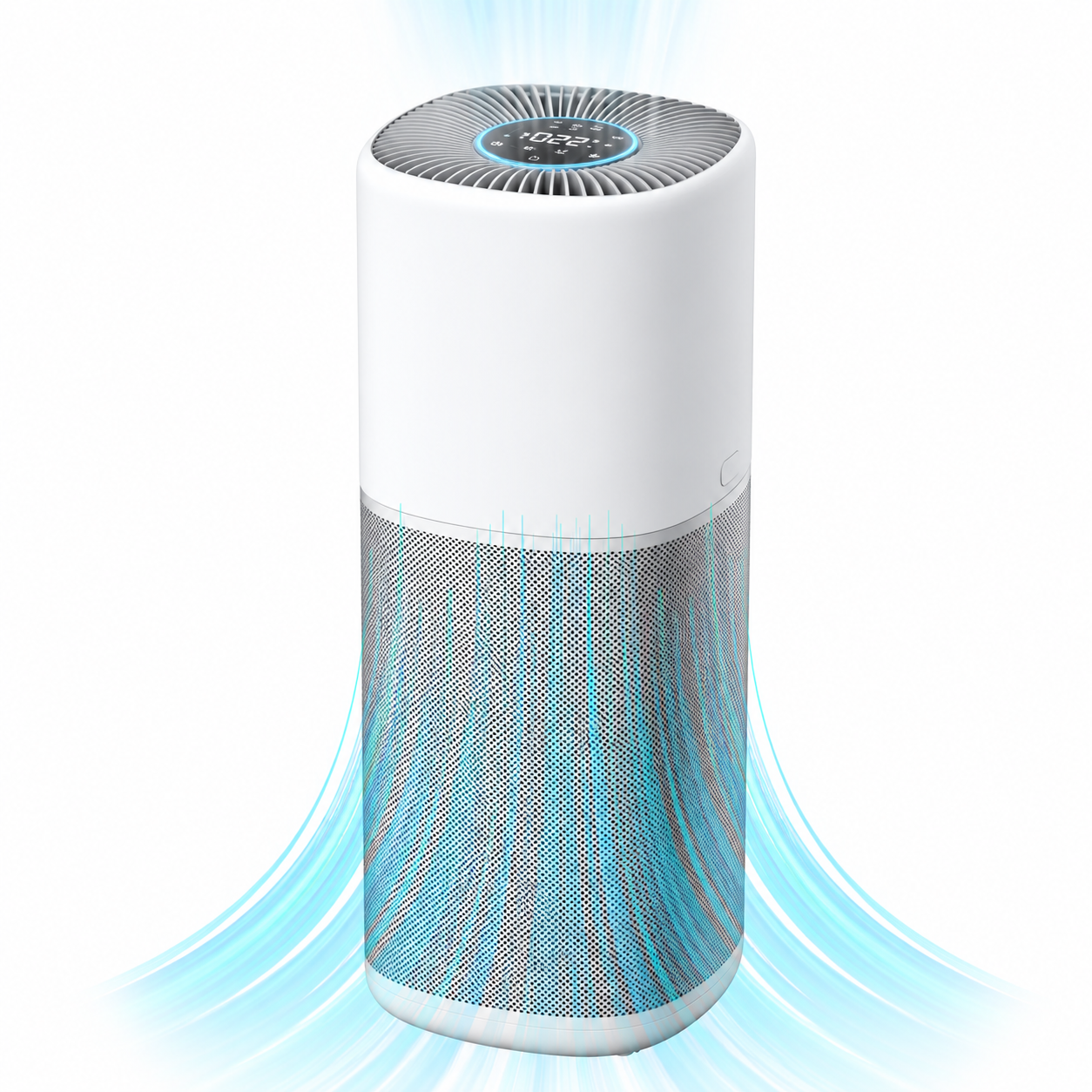 Purificator aer Evoair Aero600, Smart, Wifi, 600 m³/h, Filtru 3in1 True HEPA, Carbon Activ, Pre-filtru, Mod Auto, Mod de noapte, 3 trepte de viteza, Timer, Până la 150 m2, Alb&Gri