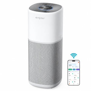 Purificator aer Evoair Aero600, Smart, Wifi, 600 m³/h, Filtru 3in1 True HEPA, Carbon Activ, Pre-filtru, Mod Auto, Mod de noapte, 3 trepte de viteza, Timer, Până la 150 m2, Alb&Gri