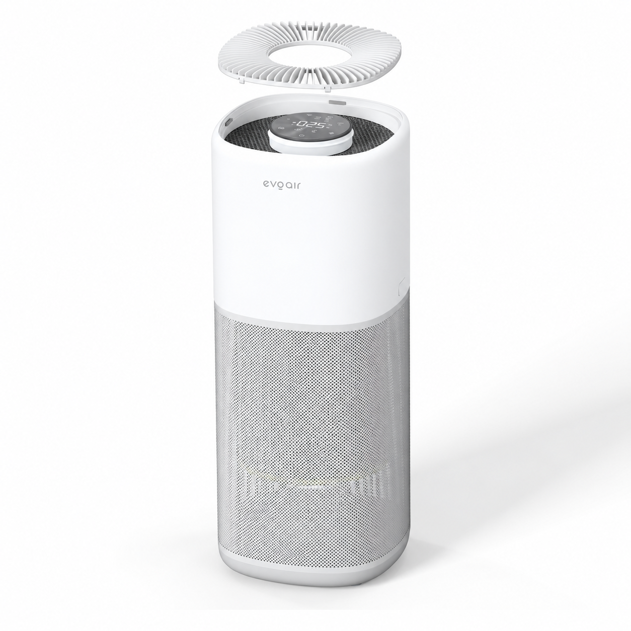 Purificator aer Evoair Aero600, Smart, Wifi, 600 m³/h, Filtru 3in1 True HEPA, Carbon Activ, Pre-filtru, Mod Auto, Mod de noapte, 3 trepte de viteza, Timer, Până la 150 m2, Alb&Gri