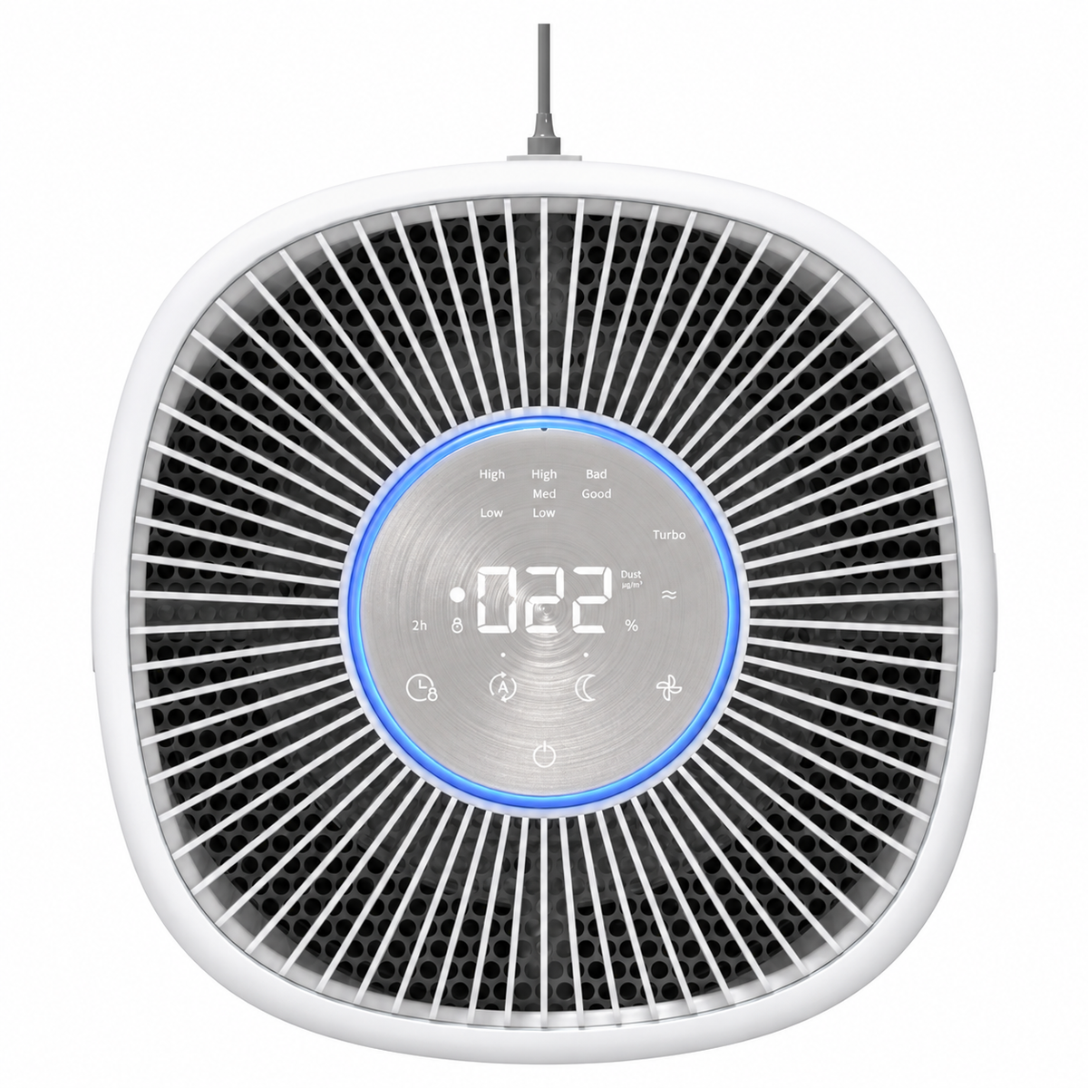 Purificator aer Evoair Aero600, Smart, Wifi, 600 m³/h, Filtru 3in1 True HEPA, Carbon Activ, Pre-filtru, Mod Auto, Mod de noapte, 3 trepte de viteza, Timer, Până la 150 m2, Alb&Gri