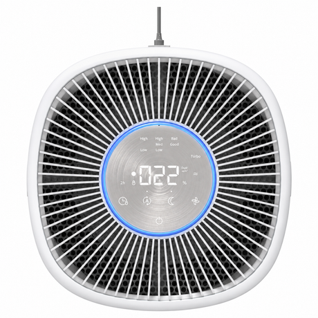 Purificator aer Evoair Aero600, Smart, Wifi, 600 m³/h, Filtru 3in1 True HEPA, Carbon Activ, Pre-filtru, Mod Auto, Mod de noapte, 3 trepte de viteza, Timer, Până la 150 m2, Alb&Gri