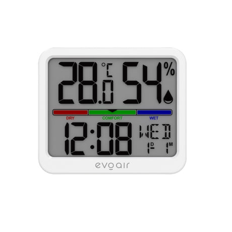 Higrometru si termometru digital, Evoair SENTIMINI, indicator umiditate și temperatură, data si ora, Alb