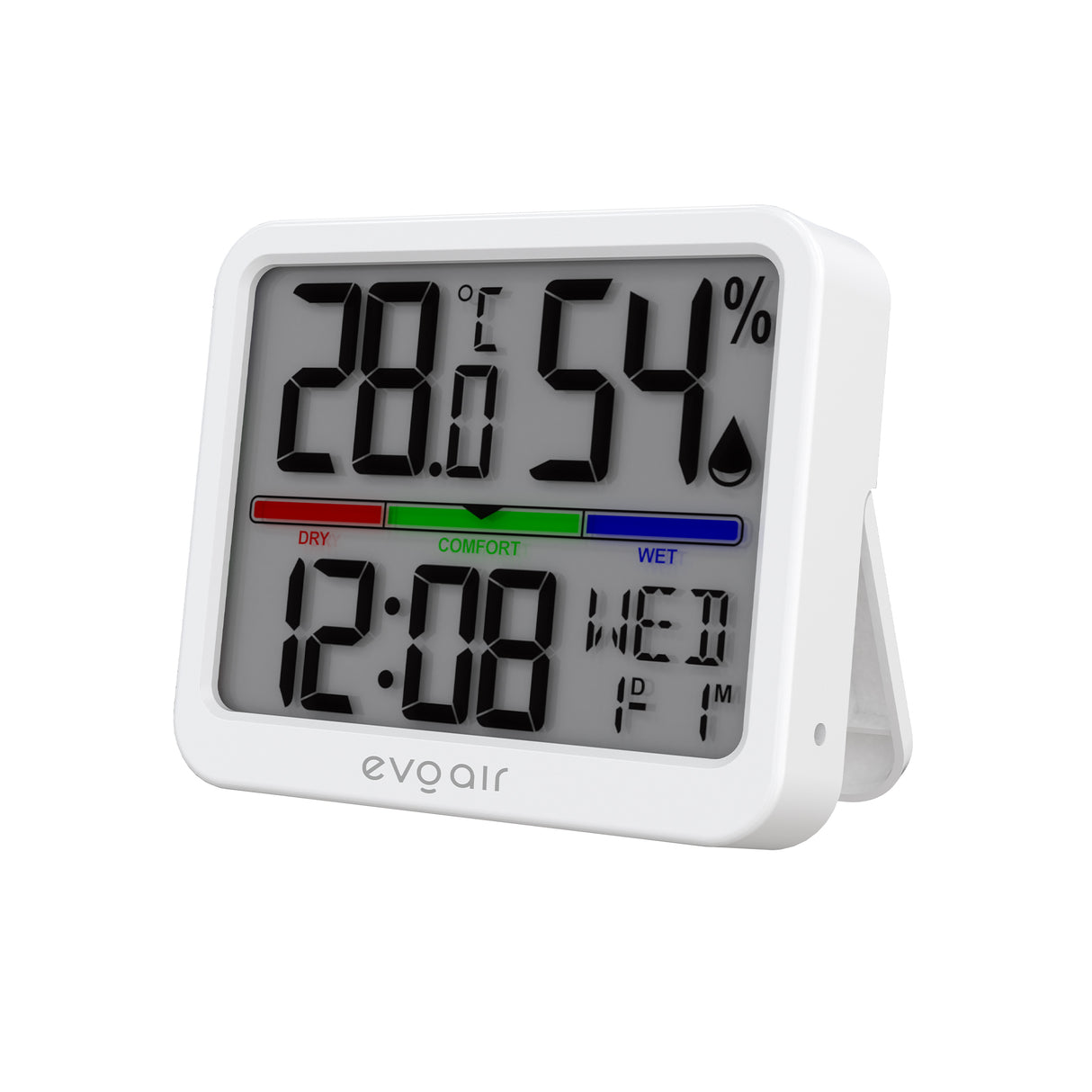 Higrometru si termometru digital, Evoair SENTIMINI, indicator umiditate și temperatură, data si ora, Alb